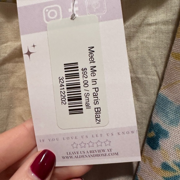 NWT Fate Floral Meet Me in Paris Blazer Jacket Small Open Front Linen Cotton - Picture 5 of 10